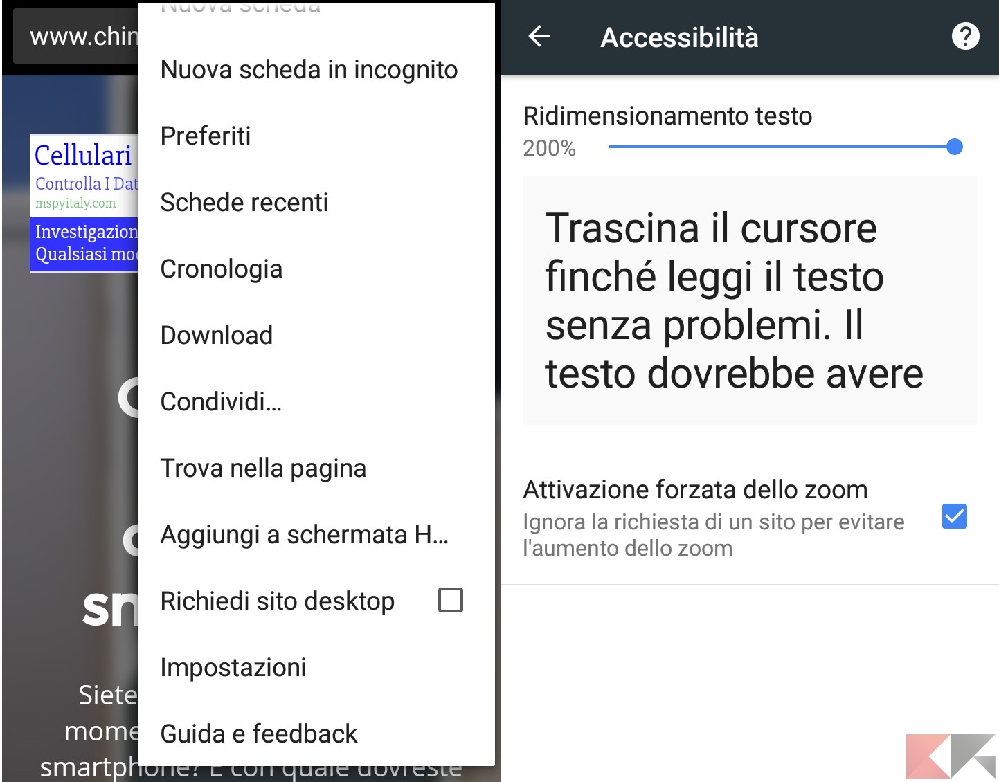 aumentare o rimpicciolire testo android