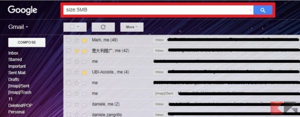 Cercare email per dimensione in Gmail