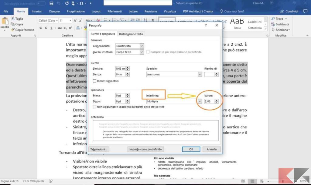 Come modificare interlinea Microsoft Word ChimeraRevo