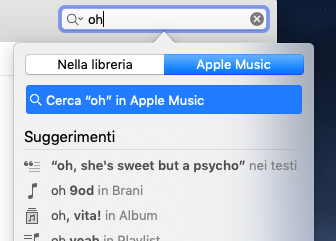 cercare testo apple music mac