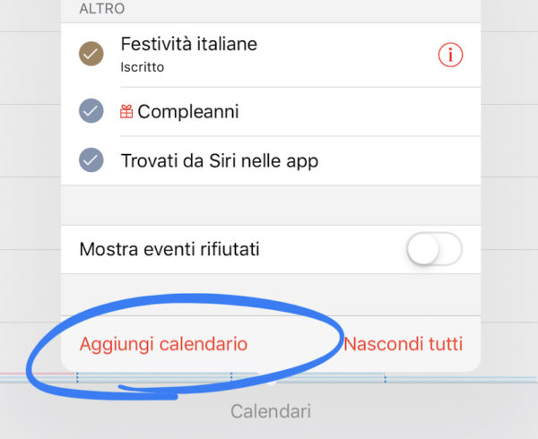 aggiungere e modificare un calendario su iOS