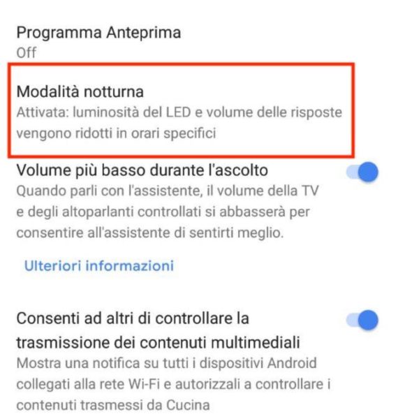 Come attivare la modalità notturna su Google Home 1